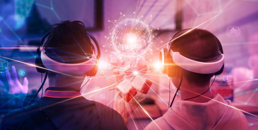 Metaverse,Technology,Concepts.,Two,Teenager,Play,Vr,Virtual,Reality,Goggle